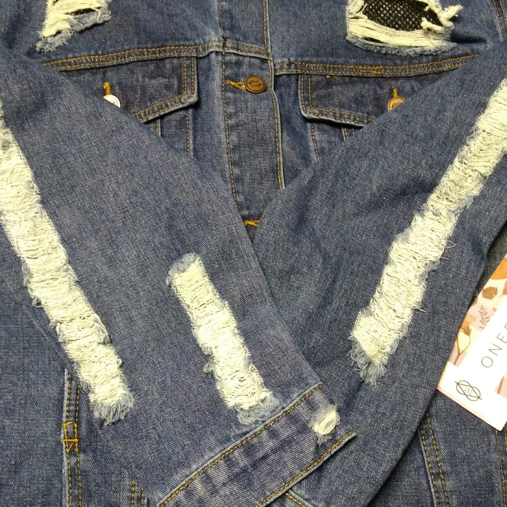 Cute New Rocker Jean Jacket Distressed Plus Size - Picture 6 of 8